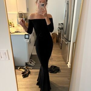 Norma Kamali Black Off-Shoulder Long Sleeve Dress